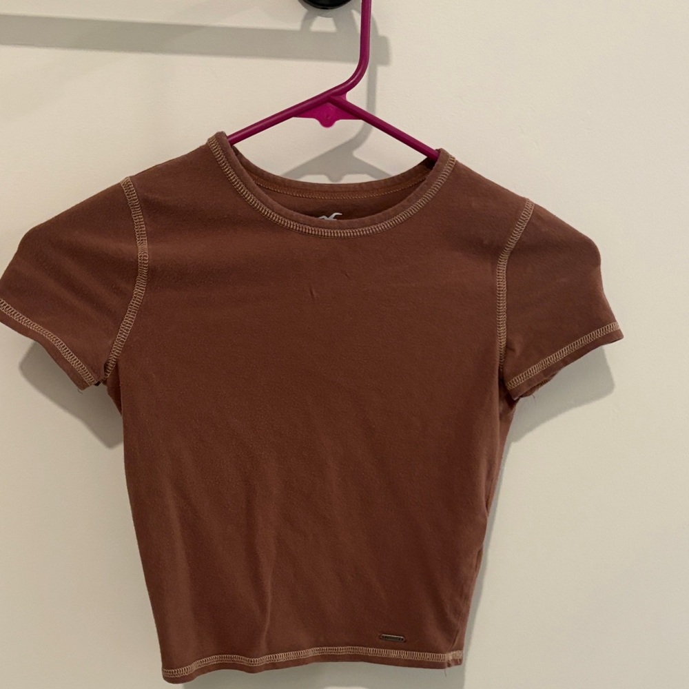 Hollister Brown Short Sleeve Crop Top Baby Tee